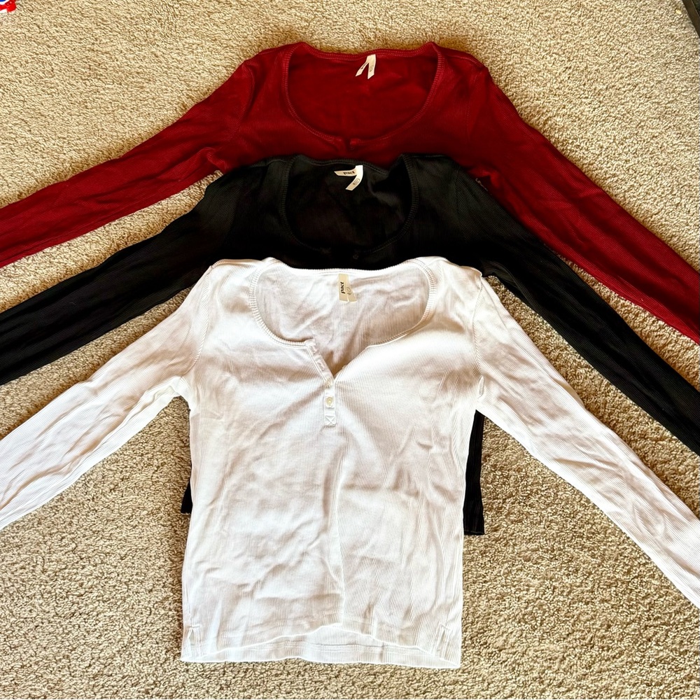 Bundle of 3 pact ribbed henleys! Large EUC!